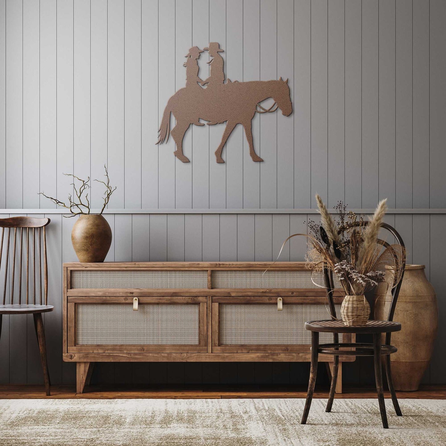 Cowboy and Cowgirl on Horse