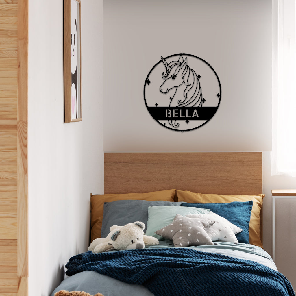 Cute Unicorn Monogram Metal Wall Art Decor