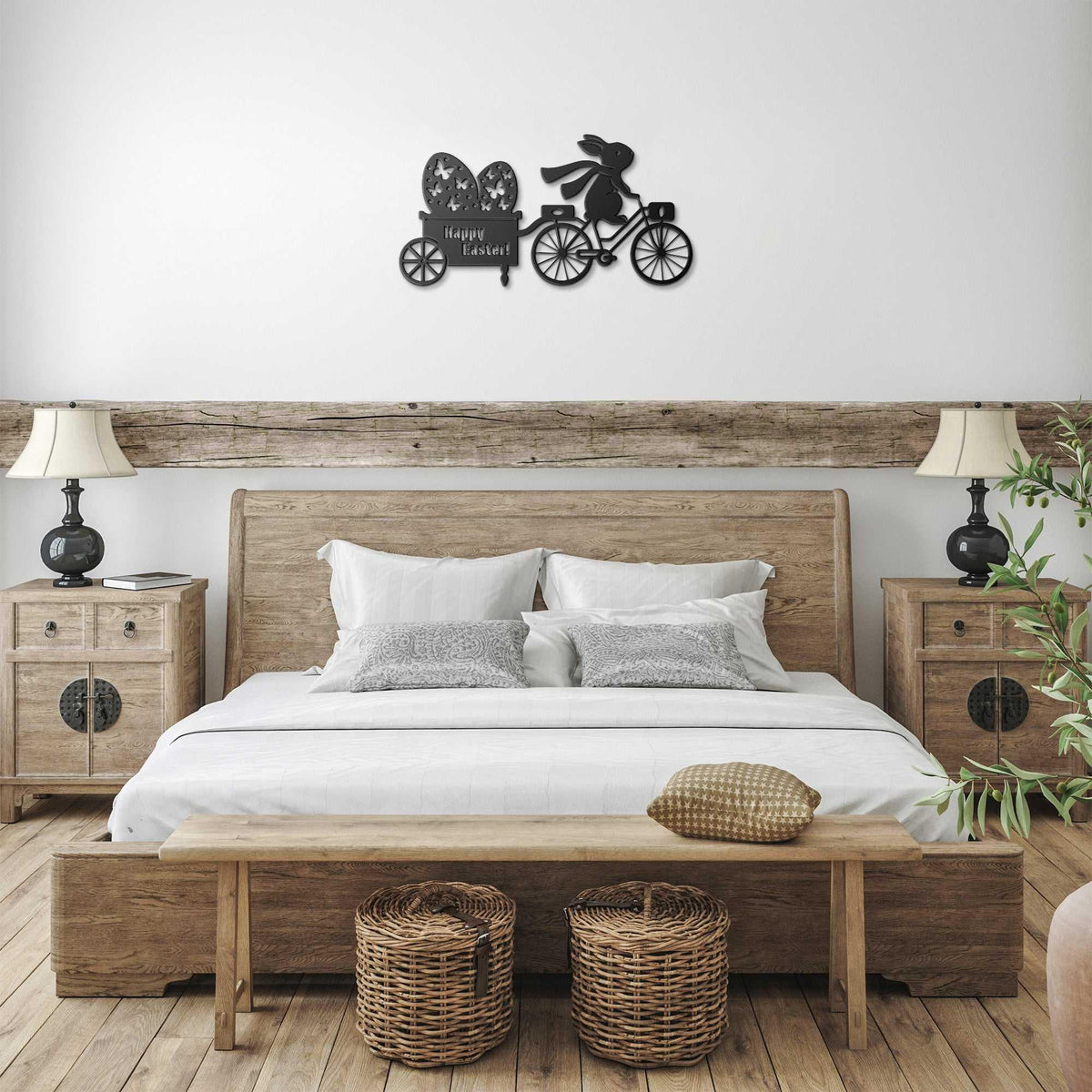 Easter Bunny Delivers Eggs Metal Wall Art