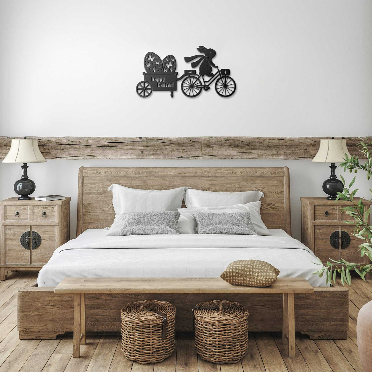 Easter Bunny Delivers Eggs Metal Wall Art