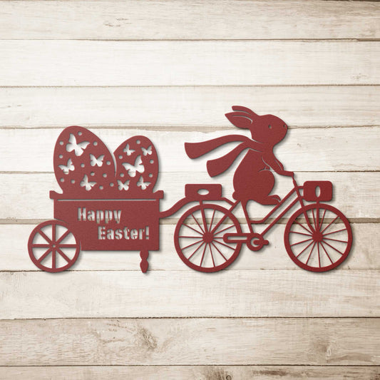 Easter Bunny Delivers Eggs Metal Wall Art