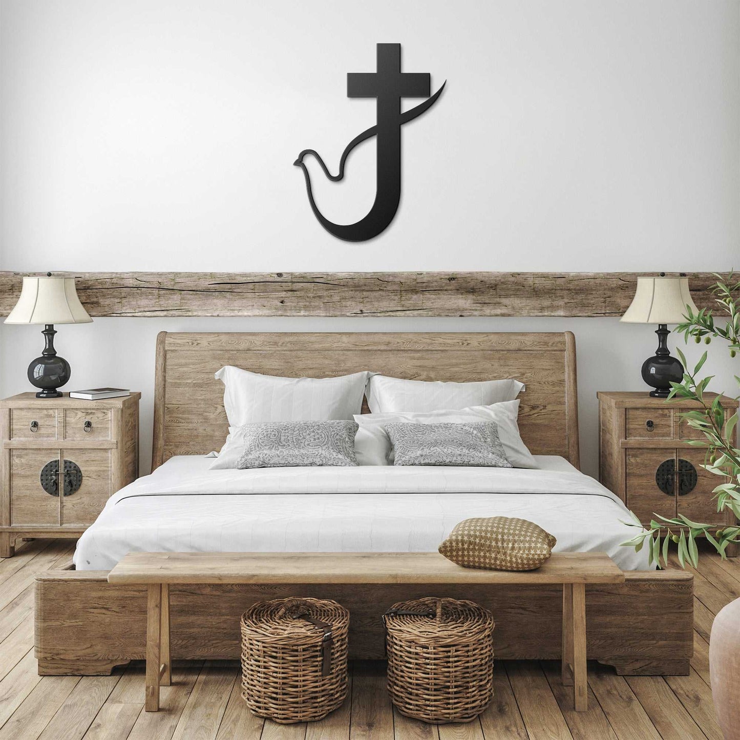 Faith and Love Entwined Cross & Dove Metal Wall Art