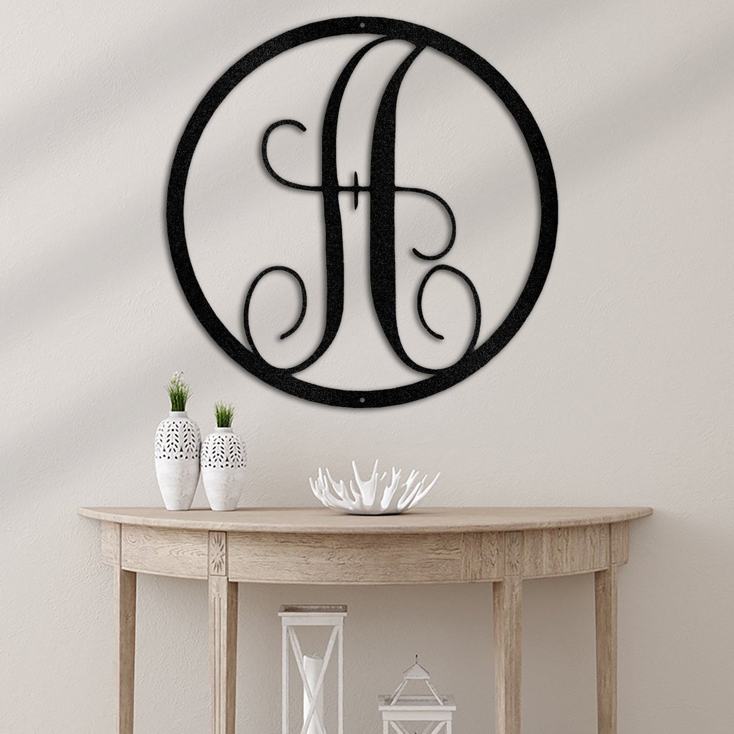 Fancy Initial Circle Monogram Metal Wall Art Home Decor