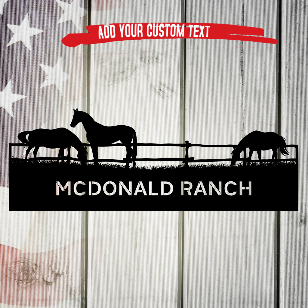 Horses at Pasture Outdoor Address Metal Sign