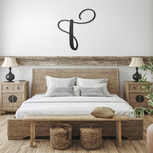 Personalized Script Letter T Monogram - Custom Metal Wall Art for Home Decor