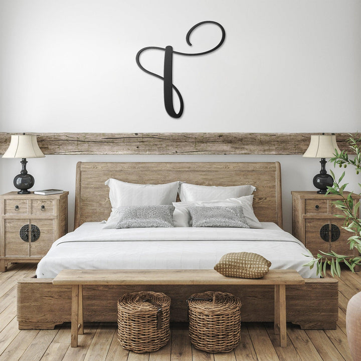 Personalized Script Letter T Monogram - Custom Metal Wall Art for Home Decor