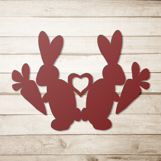 Love Bunny Couple with Carrots Metal Wall Art
