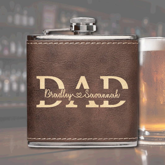 Premium  Leather Flask - Dad Split Name