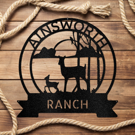 Ranch Sun Set Monogram Metal Address Sign