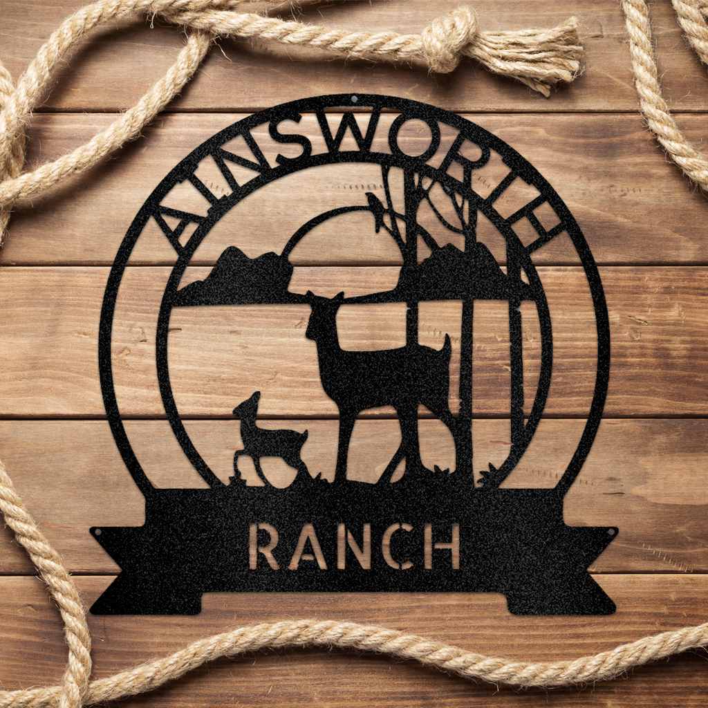 Ranch Sun Set Monogram Metal Address Sign