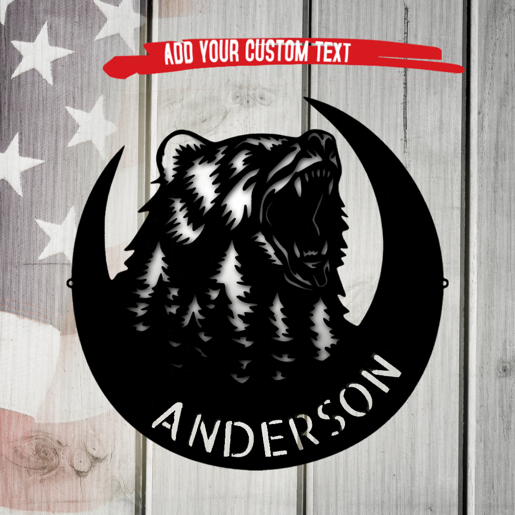 Roaring Bear Monogram Metal Art Address Sign