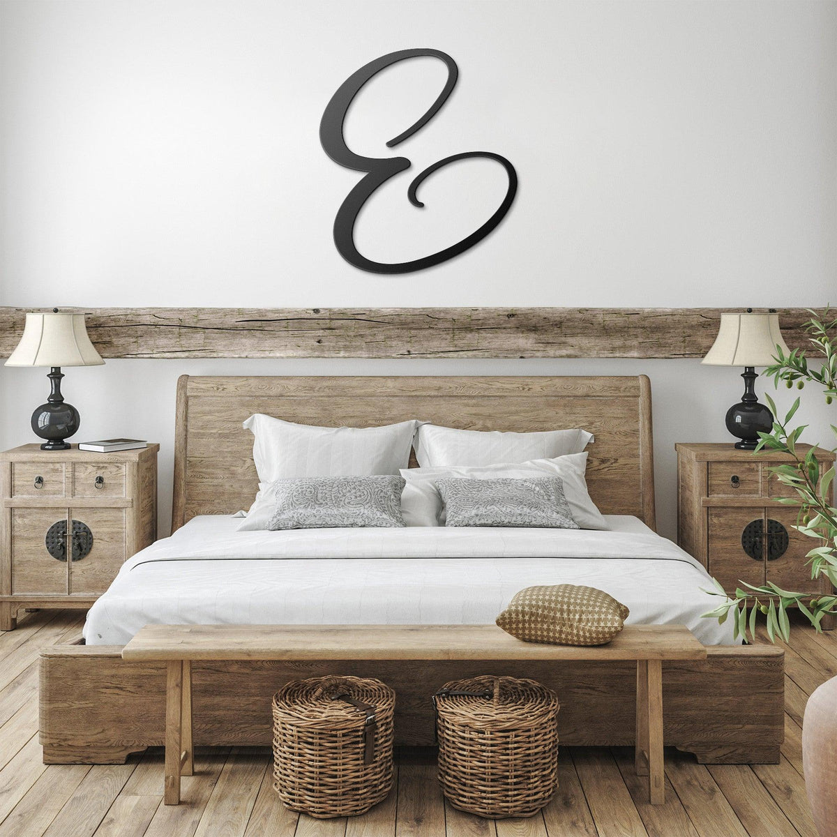 Letter E, Script Metal Wall Art Home Decor