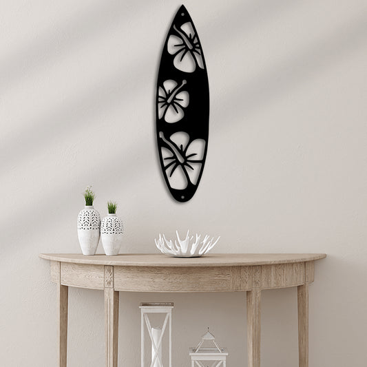 Surf Board Hibiscus Metal Wall Art