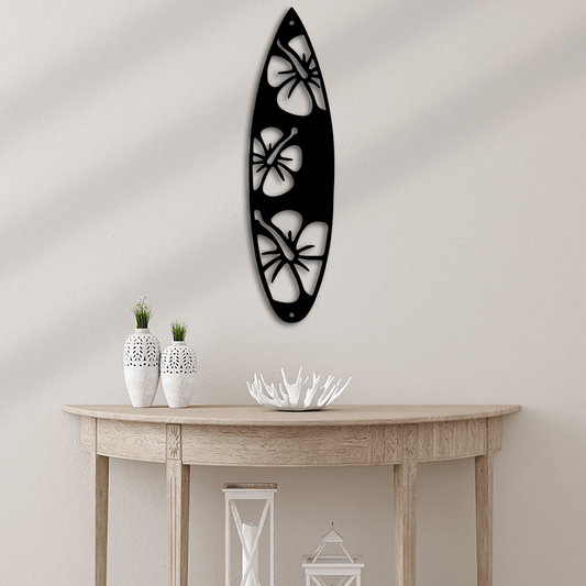 Surf Board Hibiscus Metal Art