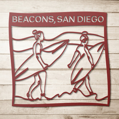 Surfing Duo Surf Metal Wall Art Personalized Header