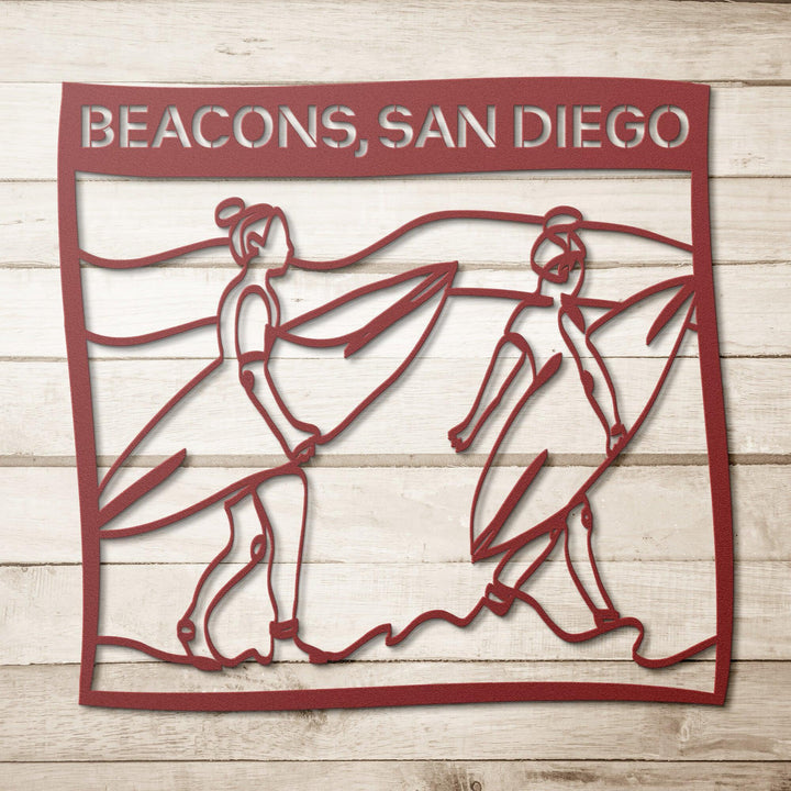 Surfing Duo Surf Metal Wall Art Personalized Header