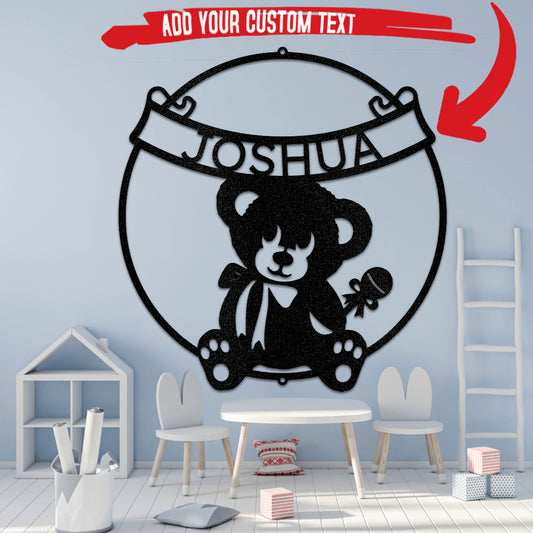 Teddy Bear Banner Monogram Metal Wall Art