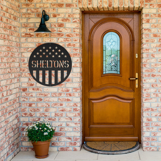 USA Flag Circle Monogram Metal Wall Art